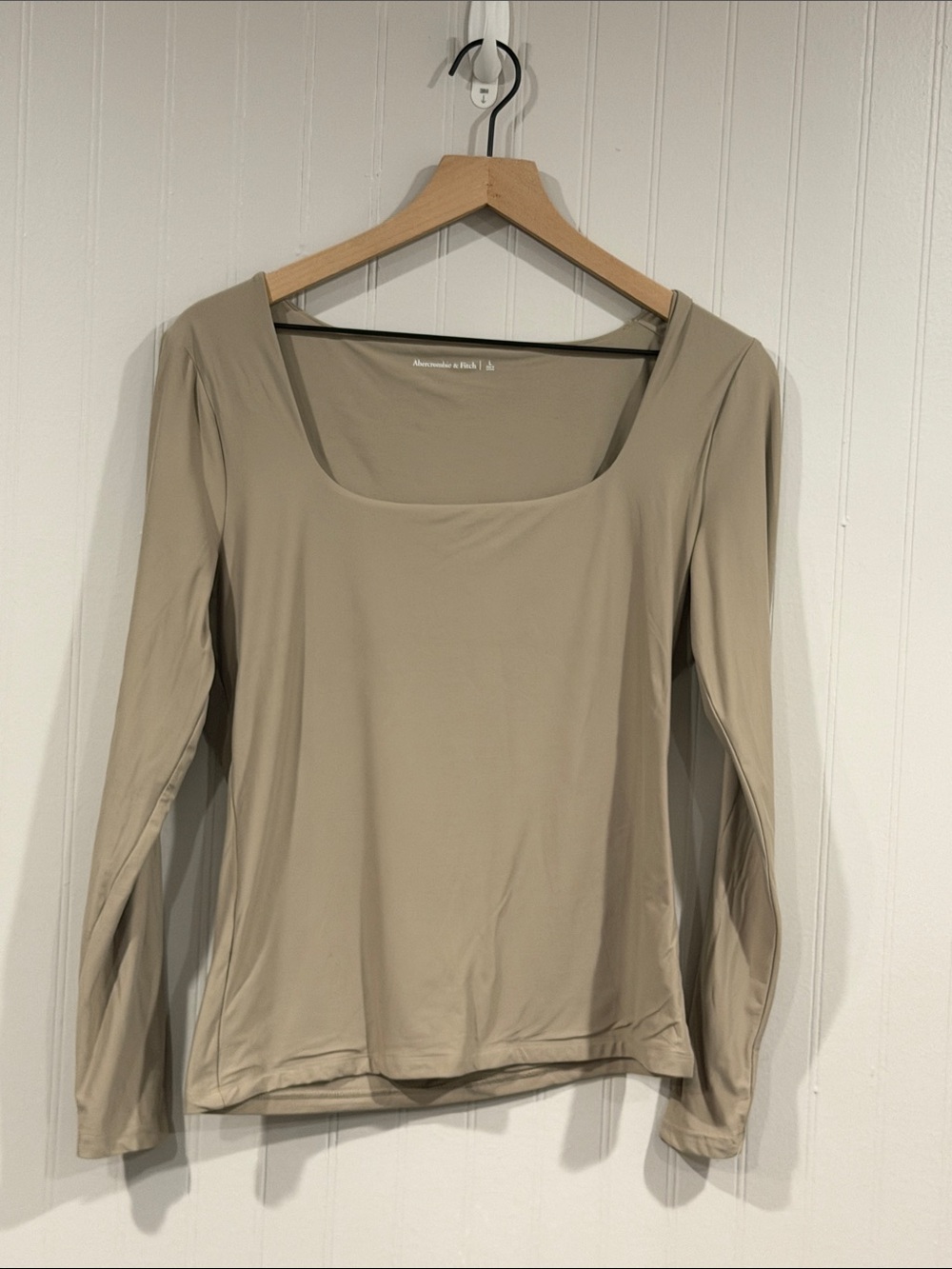 Abercrombie & Fitch Long Sleeve Square Neck Top — Beige Taupe